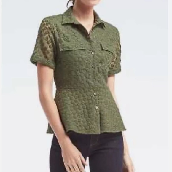 Banana Republic Tops - Banana Republic Embroidered Peplum Button Front Top NEW!